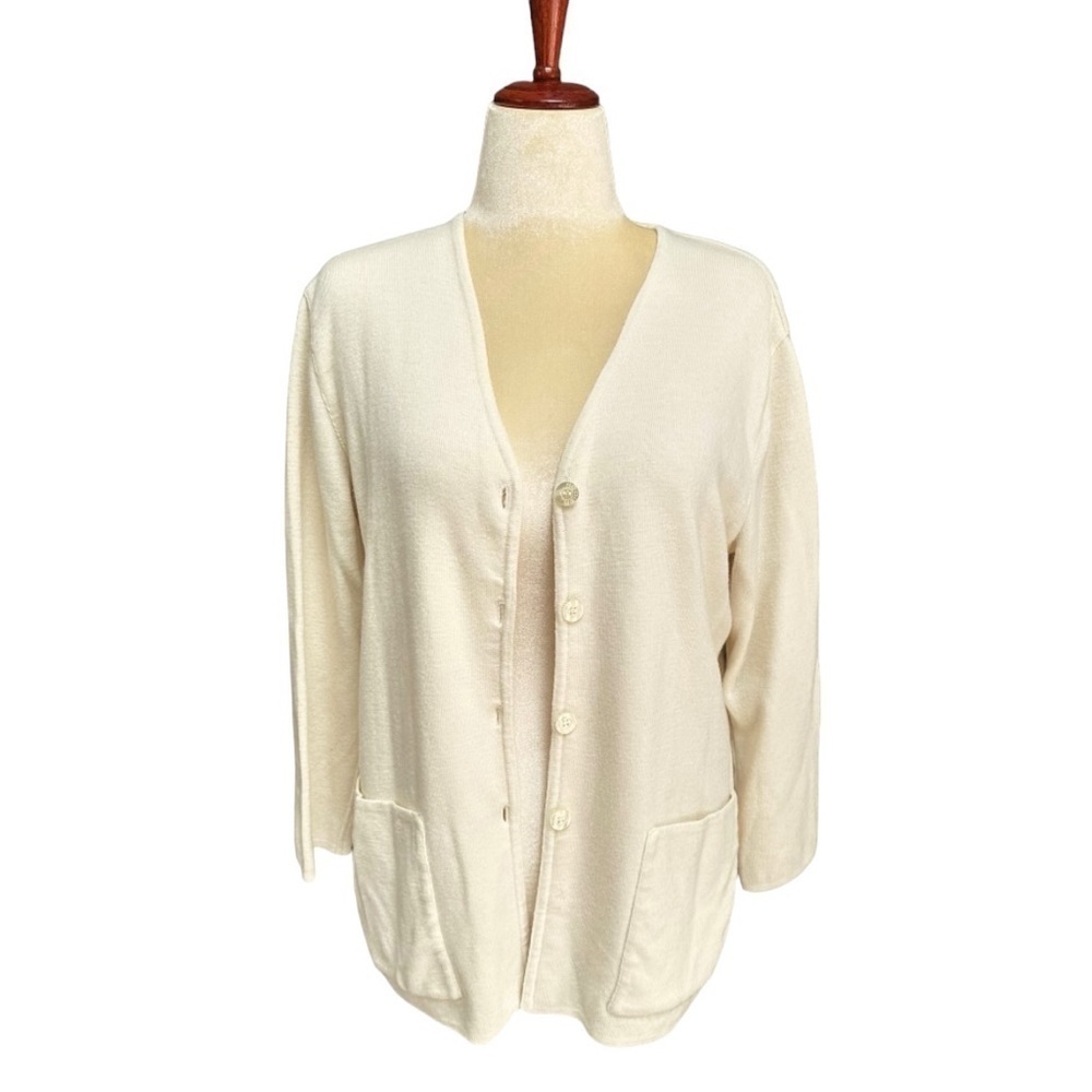 RODIER Wool Cream Cardigan Sweater Kasha de Rodier Size Large Neutral Minimalist
